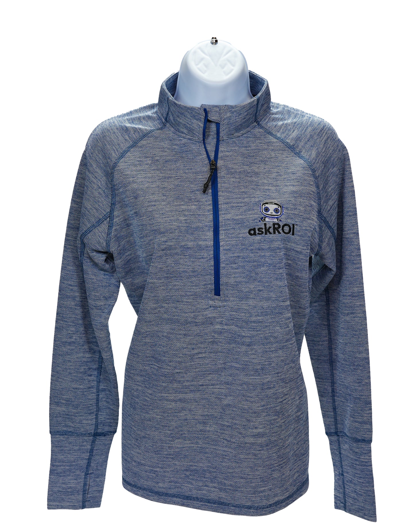askROI Womens Performance Knit Half Zip with Thumb Holes - Heather Blue