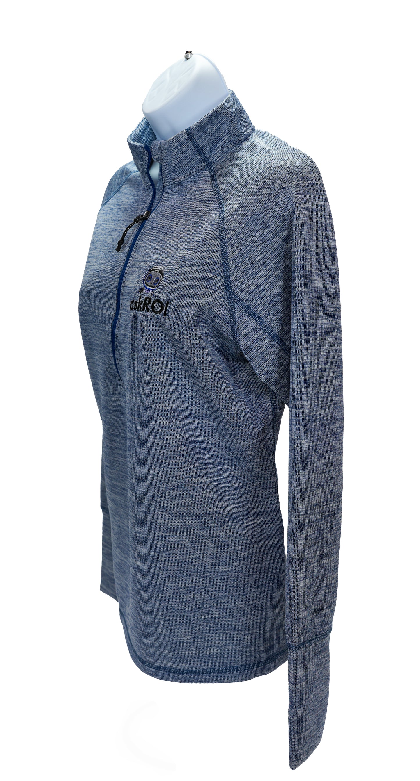 askROI Womens Performance Knit Half Zip with Thumb Holes - Heather Blue