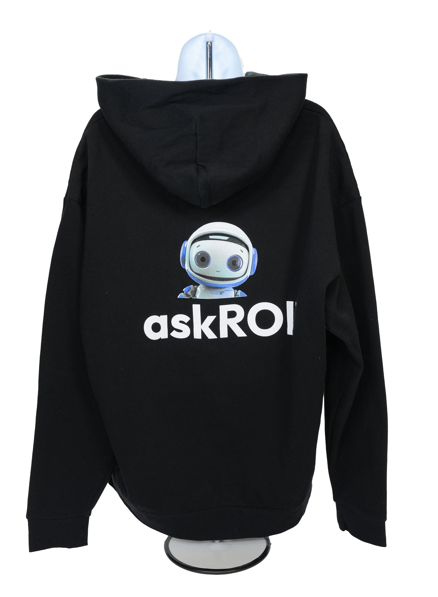 askROI Black Unisex Hoodie – Robot Logo Front & Back Print