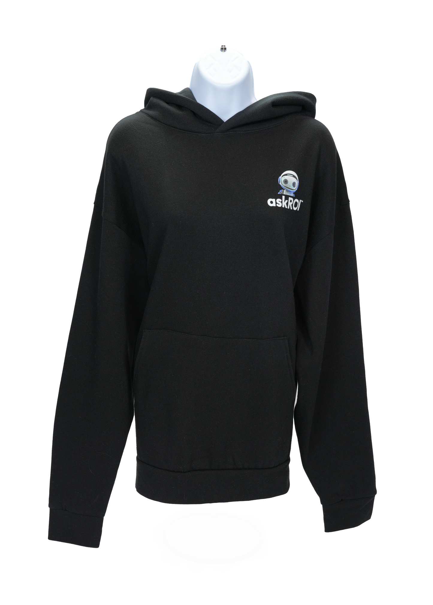 askROI Black Unisex Hoodie – Robot Logo Front & Back Print