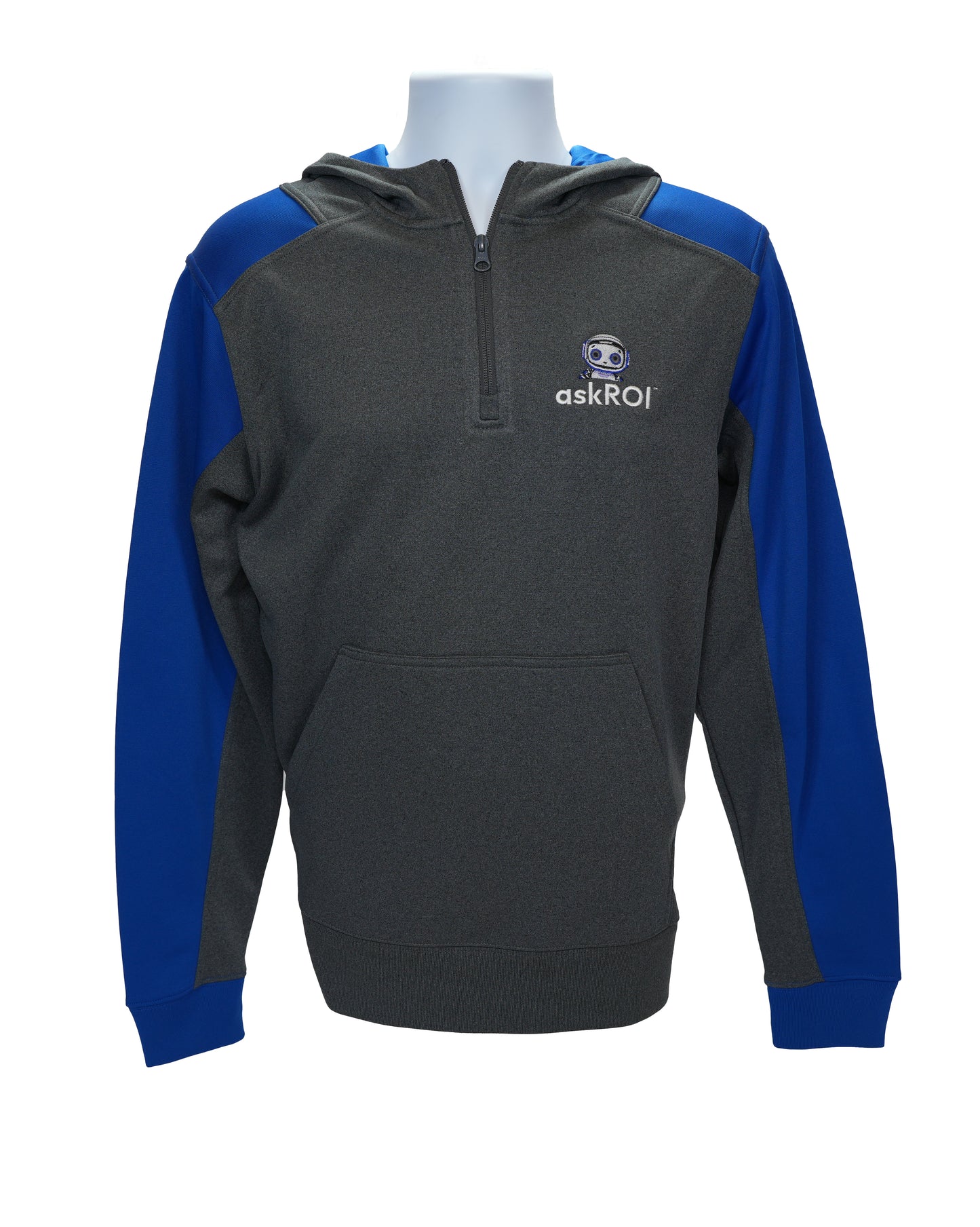 askROI Men’s 1/4-Zip Colorblock Hooded Sweatshirt - Gray and Blue