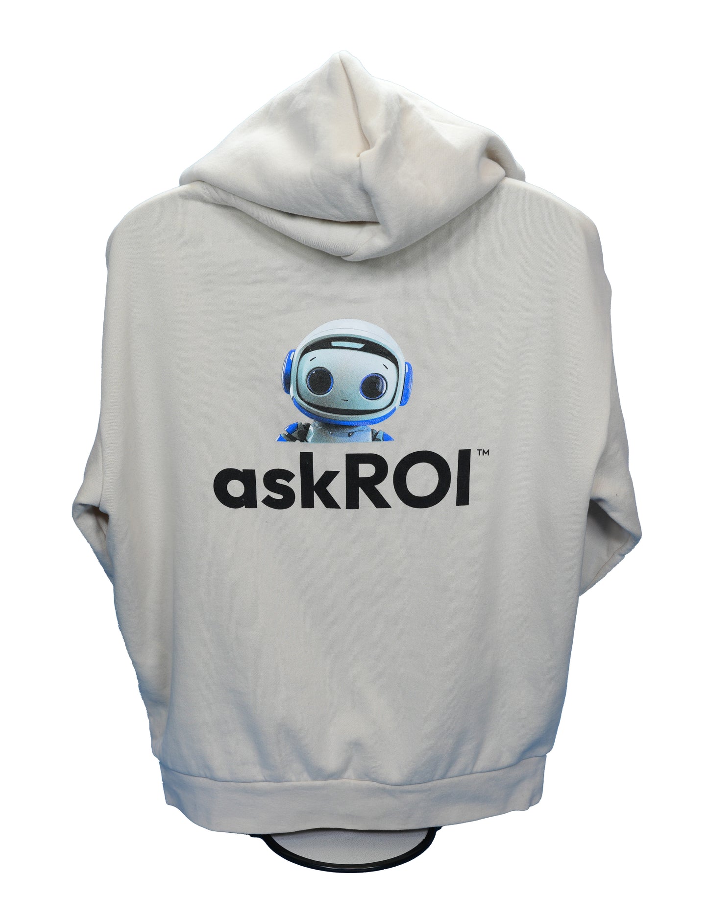 askROI Ivory Unisex Hoodie – Robot Logo Front & Back