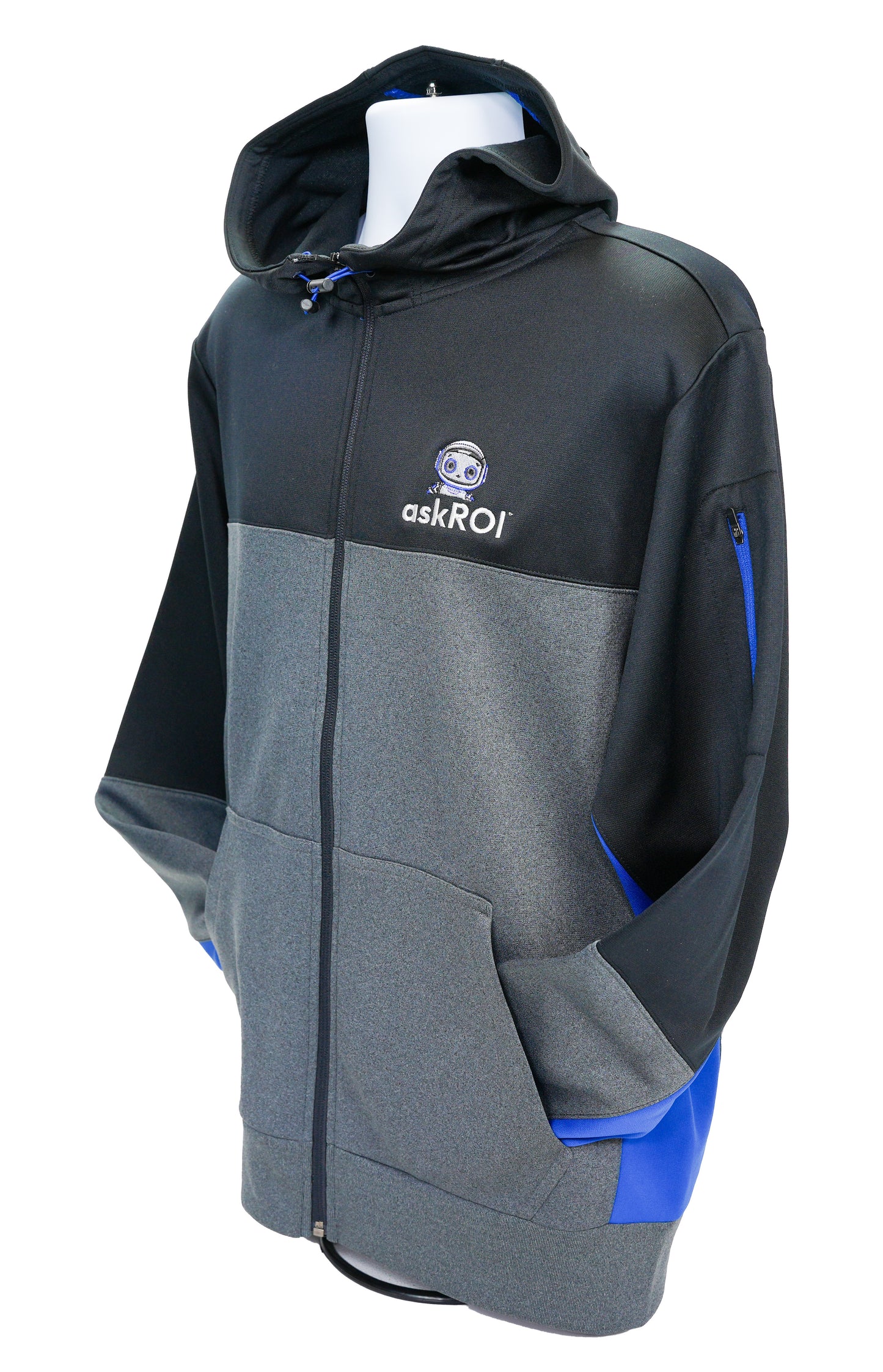 askROI Performance Colorblock Hooded Full-Zip Jacket – Black/Graphite/True Royal