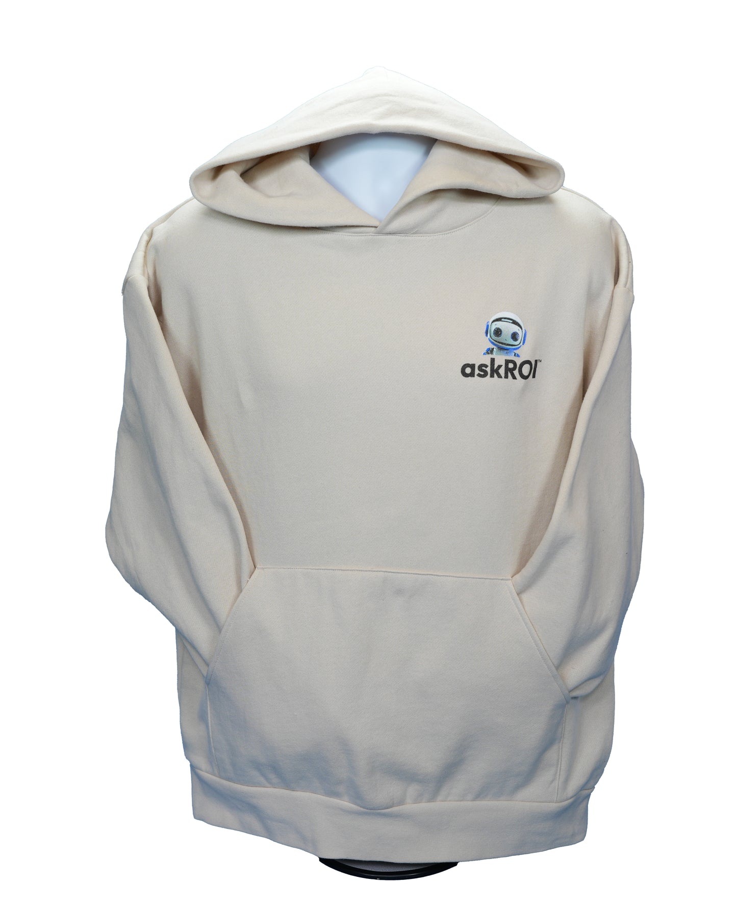 askROI Ivory Unisex Hoodie – Robot Logo Front & Back
